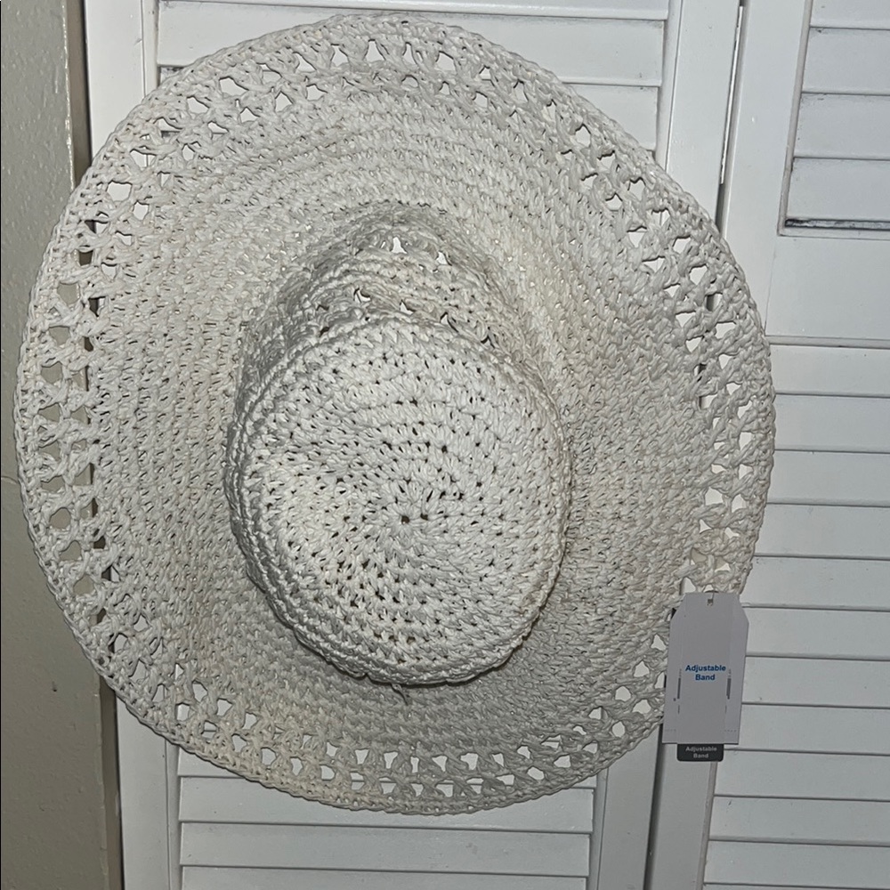Cream Crochet Wide Brim Hat
